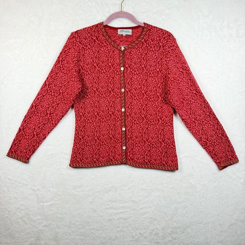 Intiwara Pima Cotton Cardigan S Fair Isle Knit Made Bolivia Mother of Pearl